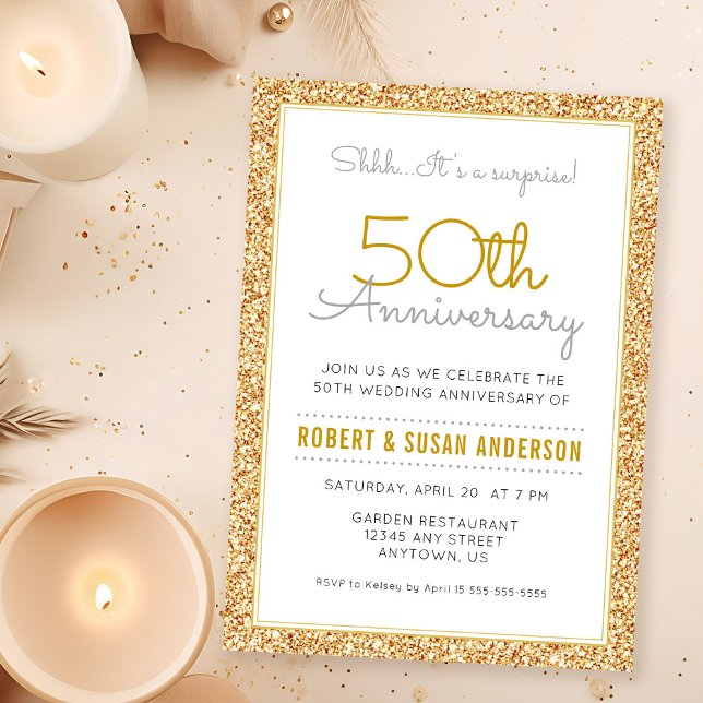 Surprise 50th Wedding Anniversary Faux Glitter Invitation (Creator Uploaded)