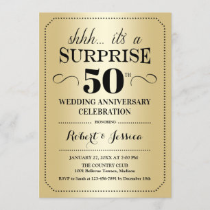 Surprise 50th Wedding Anniversary - Gold Black Invitation