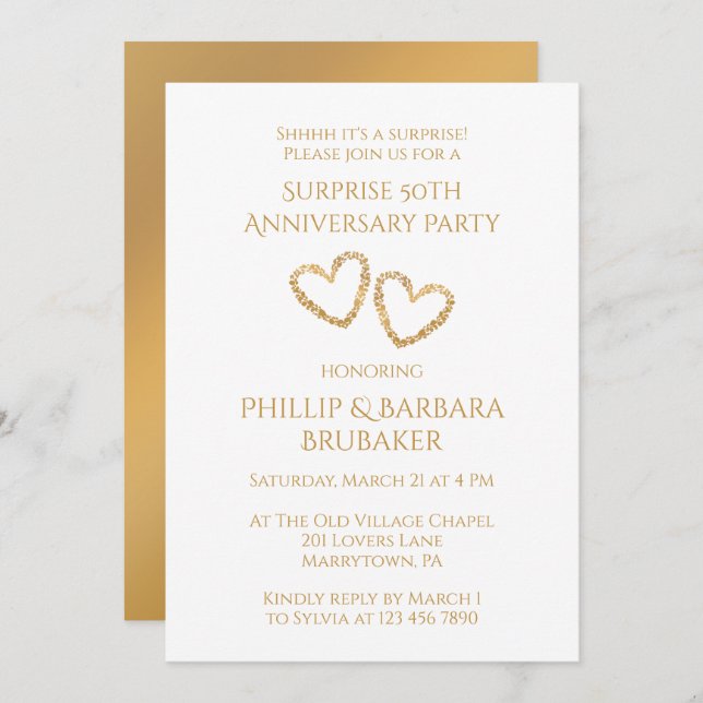 Surprise 50th Wedding Anniversary Photo Hearts  Invitation (Front/Back)