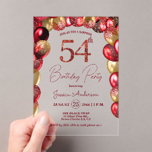 Surprise 54th Birthday Party Gold Burgundy Glitter Acrylic Invitations