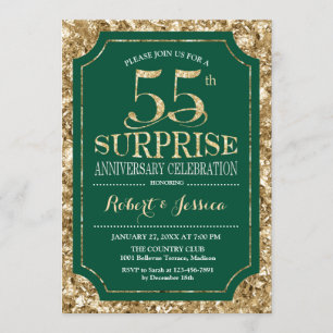 Surprise 55th Wedding Anniversary - Green Gold Invitation