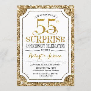 Surprise 55th Wedding Anniversary - White Gold Invitation