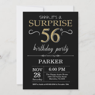 Surprise 56th Birthday Invitation Black and Gold