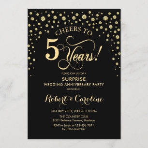 Surprise 5th Anniversary Celebration - Black Gold Invitation