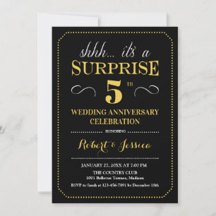 Surprise 5th Wedding Anniversary - Black Gold Invitation