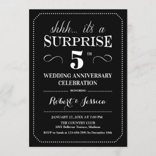 Surprise 5th Wedding Anniversary - Black White Invitation