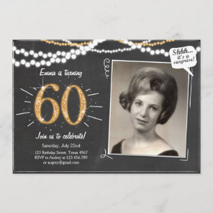 Surprise 60 Sixty Gold glitter Birthday Invitation
