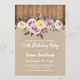 SURPRISE 60th & Any Age Birthday Party Wood Invite