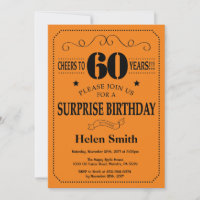 Surprise 60th Birthday Black and Orange