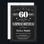 Surprise 60th Birthday Black and White Chalkboard Invitation<br><div class="desc">Surprise 60th Birthday Invitation Black and White Typography. Chalkboard. Black and White Background. Adult Birthday. Male Men or Women Birthday. Kids Boy or Girl Lady Teen Teenage Bday Invite. 13th 15th 16th 18th 20th 21st 30th 40th 50th 60th 70th 80th 90th 100th. Any Age. For further customisation, please click the...</div>