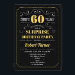 Surprise 60th Birthday - Black Gold Invitation<br><div class="desc">Surprise 60th Birthday Invitation
Elegant retro chalkboard black,  yellow gold and white design. Cheers to 60 years! Can be customized to show any age!</div>