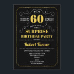 Surprise 60th Birthday - Black Gold Invitation<br><div class="desc">Surprise 60th Birthday Invitation
Elegant retro chalkboard black,  yellow gold and white design. Cheers to 60 years! Can be customized to show any age!</div>