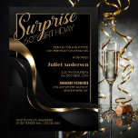 Surprise 60th Birthday Black Gold Party Invitation<br><div class="desc">Organise your surprise milestone 60th birthday celebration in style with our chic and sophisticated black party invitation. With its customisable text, you can personalise the invitation. This invitation features a fine gold frame that encloses the text, adding a touch of luxury to your special occasion. The gold and grey abstract...</div>