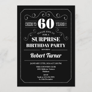 Surprise 60th Birthday - Black White Invitation