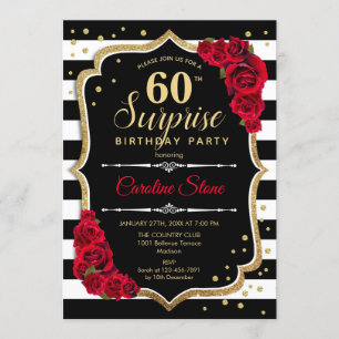 Surprise 60th Birthday - Black White Red Invitation