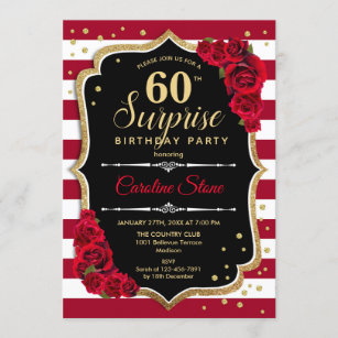 Surprise 60th Birthday - Black White Red Invitation