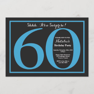 Surprise 60th Birthday Blue and Black Chalkboard Invitation