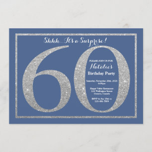 Surprise 60th Birthday Blue and Silver Glitter Invitation