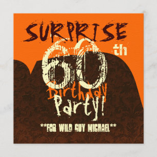 SURPRISE 60th Birthday Brown Ivory Orange W130 Invitation