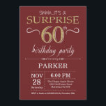 Surprise 60th Birthday Burgundy and Gold Glitter Invitation<br><div class="desc">Surprise 60th Birthday Invitation with Burgundy and Gold Glitter Background. Chalkboard. Adult Birthday. Men or Women Bday Invite. Any age. For further customisation,  please click the "Customise it" button and use our design tool to modify this template.</div>