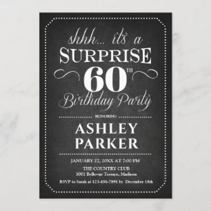 Surprise 60th Birthday - Chalkboard Black White Invitation