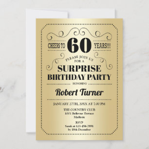 Surprise 60th Birthday - Gold Black Invitation