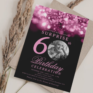 SURPRISE 60th Birthday Hot Pink Midnight Glam Invitation