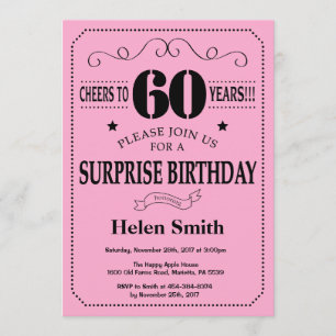 Surprise 60th Birthday Invitation Black and Pink
