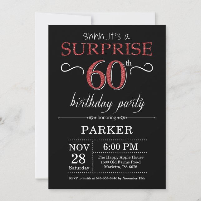 Surprise 60th Birthday Invitation Black and Red (Front)