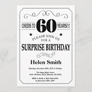Surprise 60th Birthday Invitation Black and White