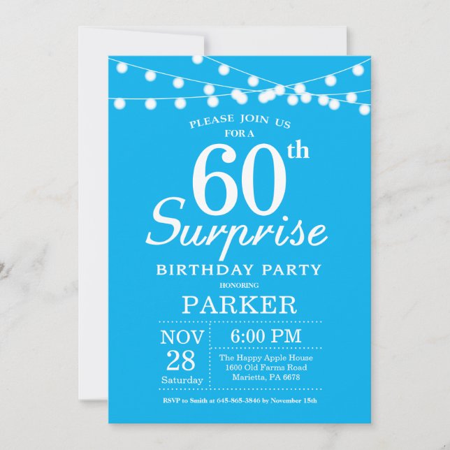 Surprise 60th Birthday Invitation Blue (Front)