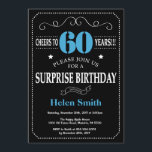 Surprise 60th Birthday Invitation Blue and Black<br><div class="desc">Surprise 60th Birthday Invitation Blue and Black Typography. Chalkboard. Black and White Background. Adult Birthday. Male Men or Women Birthday. Kids Boy or Girl Lady Teen Teenage Bday Invite. 13th 15th 16th 18th 20th 21st 30th 40th 50th 60th 70th 80th 90th 100th. Any Age. For further customisation, please click the...</div>