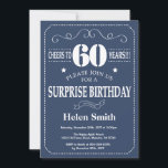 Surprise 60th Birthday Invitation Blue and White<br><div class="desc">Surprise 60th Birthday Invitation Blue and White Typography. Blue Background. Adult Birthday. Male Men or Women Birthday. Kids Boy or Girl Lady Teen Teenage Bday Invite. 13th 15th 16th 18th 20th 21st 30th 40th 50th 60th 70th 80th 90th 100th. Any Age. For further customisation, please click the "Customise it" button...</div>
