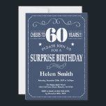 Surprise 60th Birthday Invitation Blue and White<br><div class="desc">Surprise 60th Birthday Invitation Blue and White Typography. Blue Background. Adult Birthday. Male Men or Women Birthday. Kids Boy or Girl Lady Teen Teenage Bday Invite. 13th 15th 16th 18th 20th 21st 30th 40th 50th 60th 70th 80th 90th 100th. Any Age. For further customisation, please click the "Customise it" button...</div>