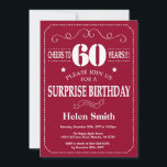 Surprise 60th Birthday Invitation Burgundy Red<br><div class="desc">Surprise 60th Birthday Invitation Burgundy Red and White Typography. Burgundy Red Background. Adult Birthday. Male Men or Women Birthday. Kids Boy or Girl Lady Teen Teenage Bday Invite. 13th 15th 16th 18th 20th 21st 30th 40th 50th 60th 70th 80th 90th 100th. Any Age. For further customisation, please click the "Customise...</div>