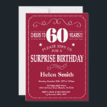 Surprise 60th Birthday Invitation Burgundy Red<br><div class="desc">Surprise 60th Birthday Invitation Burgundy Red and White Typography. Burgundy Red Background. Adult Birthday. Male Men or Women Birthday. Kids Boy or Girl Lady Teen Teenage Bday Invite. 13th 15th 16th 18th 20th 21st 30th 40th 50th 60th 70th 80th 90th 100th. Any Age. For further customisation, please click the "Customise...</div>