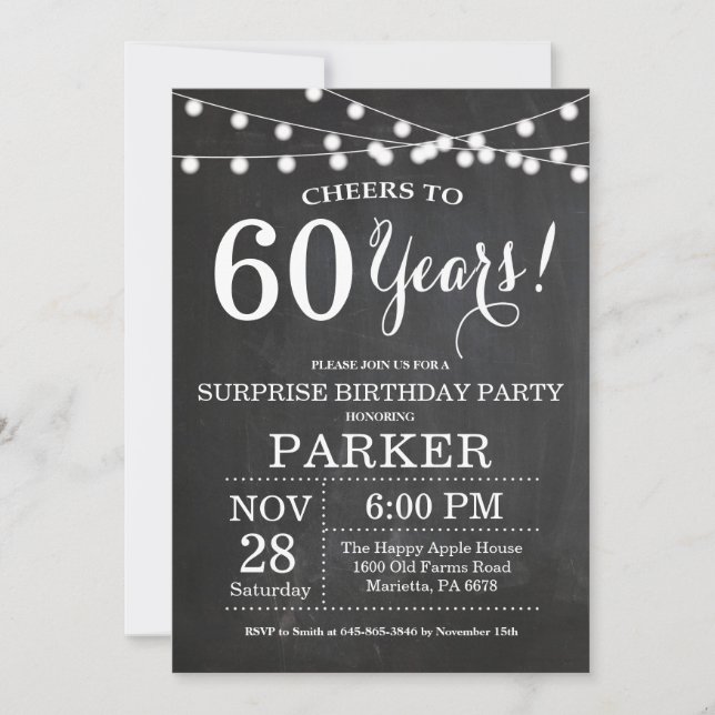 Surprise 60th Birthday Invitation Chalkboard (Front)