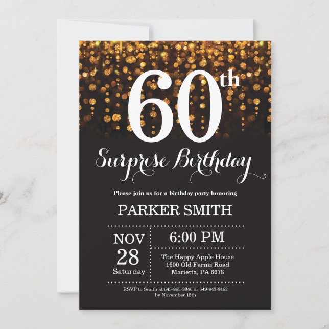 Surprise 60th Birthday Invitation Gold Glitter (Front)