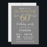 Surprise 60th Birthday Invitation Grey and Gold<br><div class="desc">Surprise 60th Birthday Invitation with Grey and Gold Glitter Background. Chalkboard. Adult Birthday. Men or Women Bday Invite. Any age. For further customisation,  please click the "Customise it" button and use our design tool to modify this template.</div>
