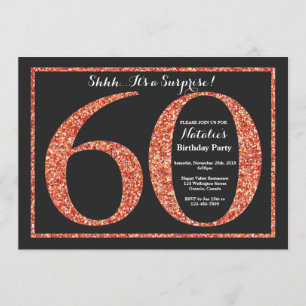 Surprise 60th Birthday Invitation Orange Glitter