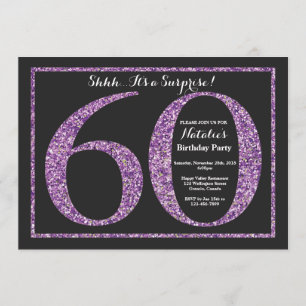 Surprise 60th Birthday Invitation Purple Glitter