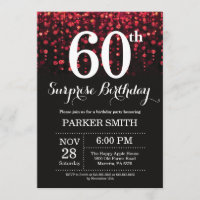 Surprise 60th Birthday Invitation Red Glitter