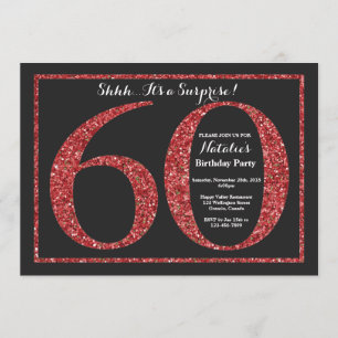 Surprise 60th Birthday Invitation Red Glitter
