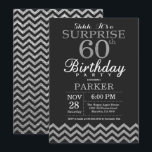 Surprise 60th Birthday Invitation Silver Glitter<br><div class="desc">Surprise 60th Birthday Invitation with Silver Glitter Chevron. Chalkboard. Black and Silver Glitter. Adult Birthday. Man or Women Bday Invite. For further customisation,  please click the "Customise it" button and use our design tool to modify this template.</div>