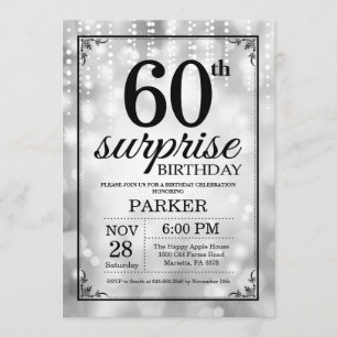 Surprise 60th Birthday Invitation Silver Glitter