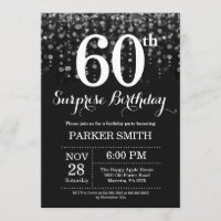 Surprise 60th Birthday Invitation Silver Glitter