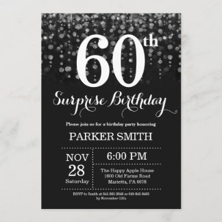 Surprise 60th Birthday Invitation Silver Glitter