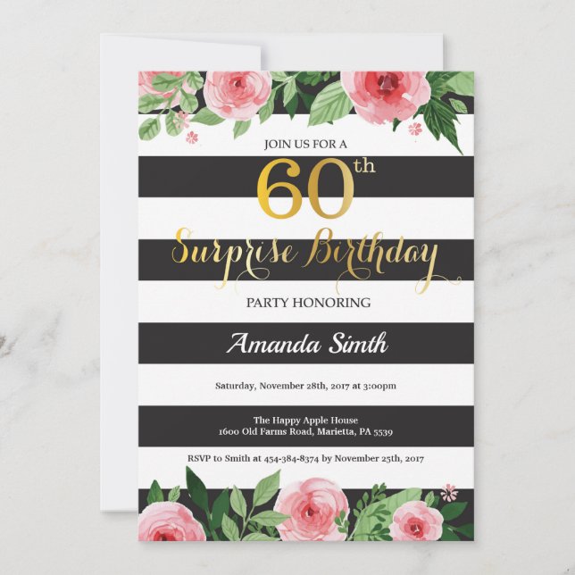 Surprise 60th Birthday Invitation Women Floral (Front)