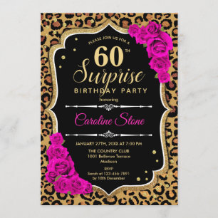 Surprise 60th Birthday - Leopard Black Gold Pink Invitation