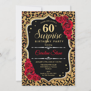 Surprise 60th Birthday - Leopard Black Gold Red Invitation